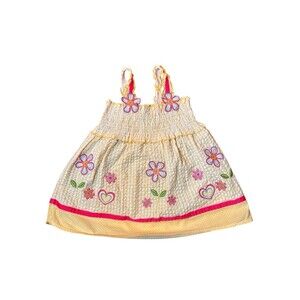 Youngland Baby Girl Yellow Gingham Floral Dress 12M Smocked Sundress